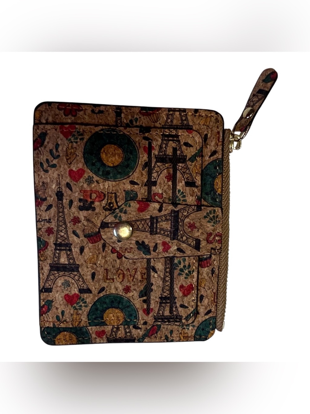 Paris Eiffel Tower Cork Mini Wallet Coin Purse Card Holder Wristlet Travel